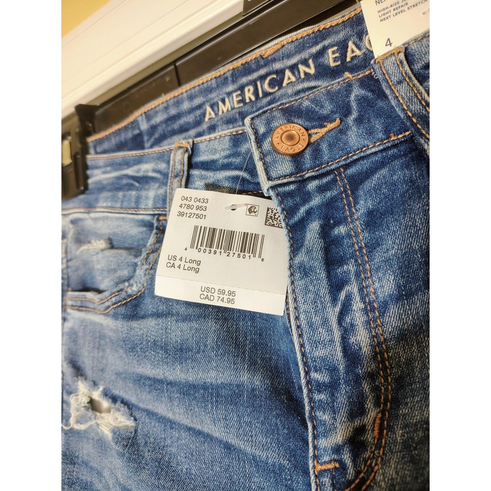 American Eagle High Rise Jegging Next Level Stretch Distressed Blue Jeans 4 Long - Picture 3 of 6